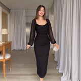 Fongt 2025 New Women's Folds Solid Color Waist Temperament Fashion Dress Women