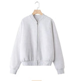 Fongt Women's INS Burst Zipper Bomber Jacket Jacket High-Rise Velvet Trousers