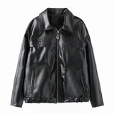 Black Bow Faux Leather Biker Jacket-Outfit