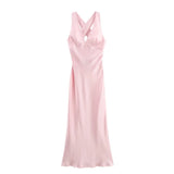 New Spring Silk Satin Slim Dress With Bare Back 3272399-Outfit