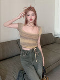 French T-Shirt For Summer New Striped Knitted Jersey With Short-Sleeved