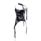 Spice Girls Newspaper Tie-Dye Printing Net Waste Vest Irregular Rope Ribbon
