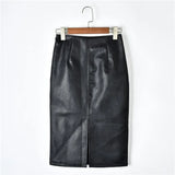 Winter Korean PU Leather Skirts Women High Waist Straight Midi Skirts Sexy Skirt Women Plus Size Solid Split Skirts