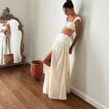 Embroidered Print Bralette And Maxi Skirt Set-Outfit