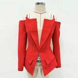 Fongt New Star Fashion Design After Zipper Personality Word Down Shoulder Suit Jacket