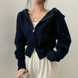 Double-headed Zipper Solid Color Hooded Cardigan-Outfit