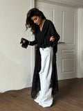Fongt Temperament Niche Lotus Side V-Neck Irregular Drag-And-Drag Chiffon Sleeve Top