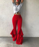 Red Ruffles Slim Flare Elastic