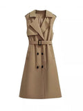 Trench Vests Coats 2 Piece Sets Women Casual Double Breasted Gabardina Sleeveless Jackets Turtleneck Winter Thicken