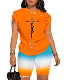 Women's Wear 2023 Summer New Fashion Leisure Pin Printing Set-Outfit