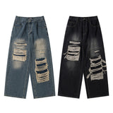 Retro Distressed Patch Ripped Design Niche Ripped Jeans-Outfit