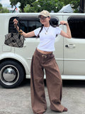 Fongt Retro Style Folded Design Low-Rise Jeans Street Babes Women's New Personality Loose-Legged Trousers