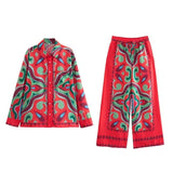 Summer Halter Scarf Blouse Printed Vertical Trousers Set-Outfit