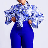 Fongt Women's 2025 New Fashion Temperament Thin Print Strapped Shirt Plus-Size African Shirt