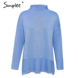 Casual half turtleneck knitted pullover Loose side split