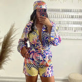 Women Sets Summer Shirt & Shorts & Scarf Chic Lady Za Women Outfit Shorts Sets ensemble