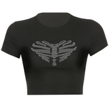 Fongt Summer Sternum Love Hot Drill Women's Jacket Street Trend Slim Crop T-Shirt