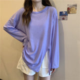 Fongt Fork Sunscreen Long-Sleeved T-Shirt For Women 2023 New Solid-Color Top Loose Air-Conditioning Hooded Summer Bottoming