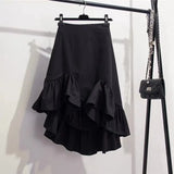 2019 New-Coming Spring Summer Solid Irregular Ruffle Asymmetrical Skirts High Street Korean Style Empire women