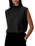 Pure Color Half Collar Sleeveless Fashion