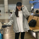Women Hoodies New Autumn Casual Solid Color Harajuku Oversized Sweatshirts Korean Version Zip Up Long Sleeve Hoodie Coats