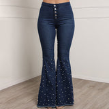 Cowboy Jeans Casual Beaded Bell-bottom
