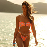 Fongt New Split Bikini Print With Chest Sexy Tight Beach Swimsuit