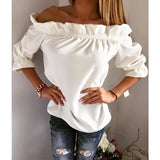 2017 New Women Blouse Puff Sleeve Slash Neck Soild Shirt Strapless Off Shoulder Ruffles Feminine Blouses Ladies