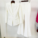 Fongt Star Professional Fashion Fashion A Buckle Button Long Suit + Horn Pants Set Two Sets