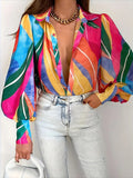 Large Size Autumn And Winter New Lapel Printed Fashion Shirt Girl-Outfit