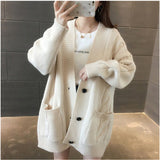 Fongt Medium Long Solid Color Sweater Coat Lazy Wind Cardigan New Twist Sweater Autumn And Winter Sweater Women's Clothing-Outfit
