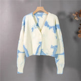 New 2022 Y2K Tie Dye Elegant Lady Cardigans Fashionable Vintage Women's Autumn Winter Sweaters Short Tops