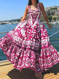Fongt 2025 New Women's Bohemian Elegant Long-Singed Print Sling Dress