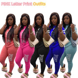 Pink Letter Print Women Two Piece Set Casual Sport Tracksuit Short Sleeve Top + Jogger Sweatpant Suit Plus Size Outfits