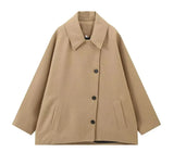 Fongt Women's Explosive Single-Dbutton Clasp-Butled Loose Wool Jacket Jacket