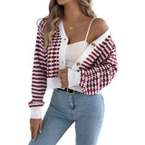 2025 Clam Striped Lantern Long-Sleeved Sweater Short Coat Women's