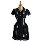 Fongt Scented Knitted Dress Woman's New French Retro Collared Waist Thin Lotus Leaf-Side Sweater