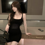 Sleeveless Bodycon Dresses Hollow Out Korean Version Women's Dress Bag Hip Slim Dress-Outfit