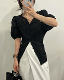 Short Sleeve Shirts & Blouses Single Breasted Blusas Korean Ins Camisas Round Neck Ropa Mujer Summer 2024 New Tops-Outfit