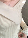 Fongt Comfortable Gentle Thin Fashion Temperament Gray Purple V Collar Knitted Knitted Shirt Niche Shirt