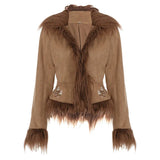Fongt Retro Millard Hair Collar Flower Embroidery Short Warm Coat Thairy Blouse
