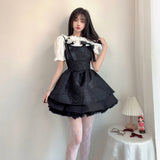 Autumn Goth Jacquard Cake Dress Dark Bow Robe Tunic Dresses Gothic Summer Vestido Feminino Speghetti Strap