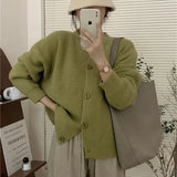 Collar Solid Color Knitted Button Cardigan Women's Long Sleeved Autumn New Style Loose Lazy Casual Sweater Jacket-Outfit