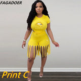 Tie Dye Casual Two Piece Set Plus Size Shorts Set Women Long Sleeve Crop Top Tassel Shorts Sport Traeksuits