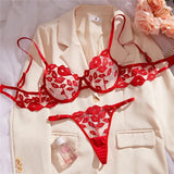 Sheer Lips Heart Embroidery Lingerie Set-Outfit