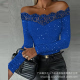 One-Word Shoulder Lace Top-ODL1836 Series-Outfit