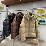2024 Autumn And Winter New Jiangnan Female Simple Loose Hooded Down Jacket 90 White Duck Down Warm Bread Clothing Coat Tide-Outfit