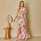 Fongt Women's Open-Sleeved Dress Print With Large Dress Dress Women 8023