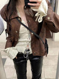 Vintage V-neck Lace Up Shirts Women Spring Sexy Slim Fit White Blusas Mujer Y2k Grunge Long Sleeve Blouses Tops-Outfit