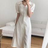 Chic Ladies A-Line Shirt Vestidos Summer 2021 Elegant Slim Waist Female Single-Breasted